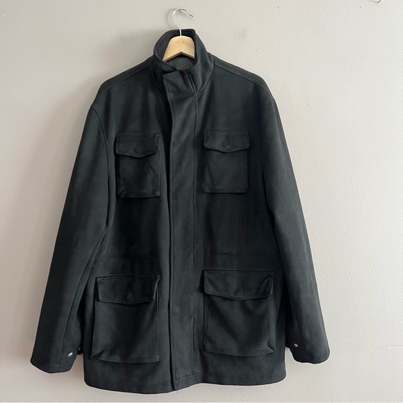 Robert Graham Other - Robert Graham Cargo Field Jacket Men XL Black Snap Zip Lined Faux Suede * Stain